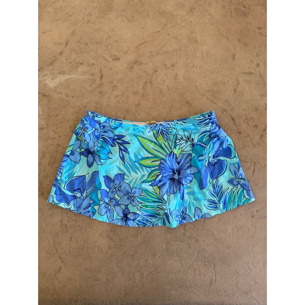 Islander Women Blue Floral Tropical Swim Skirt with Attached Brief Size 8